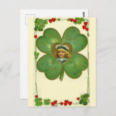 Carte Postale Fleurs de trèfle à quatre feuilles mignonnes (Devant / Derrière)