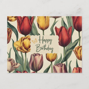Carte Postale Fleurs de tulipes colorées joyeux anniversaire