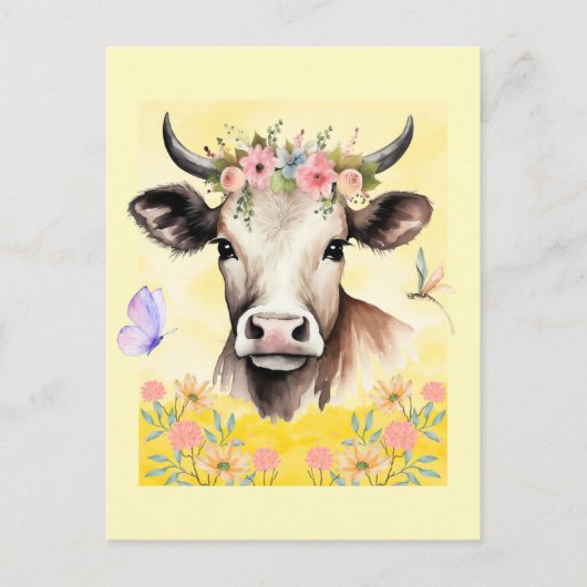 Carte Postale Fleurs de vache aquarelle dans un pré (Devant)