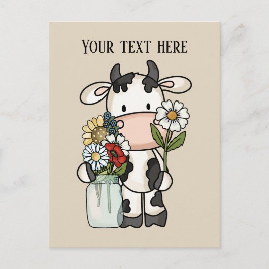 Carte Postale Fleurs de vache mignonne ajouter un message (Devant)