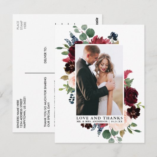 Carte Postale Fleurs de verdure à l'aquarelle élégante Amour Mer (Devant / Derrière)