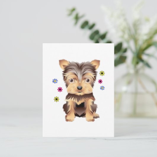 Carte Postale Fleurs de Yorkie (Debout devant)
