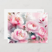 Carte Postale Fleurs délicates à l'aquarelle en rose tendre (Devant / Derrière)