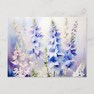 Carte Postale Fleurs délicates de Delphinium avec lavis à l'aqua