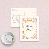 Fleurs délicates roses et nœud orange Merci