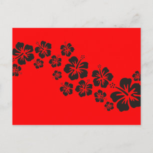 Carte Postale fleurs d'hibiscus en noir feu rouge