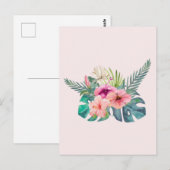 Carte Postale Fleurs d'hibiscus rose tropical aquarelle  (Devant / Derrière)