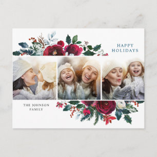 Carte Postale Fleurs d'hiver de Noël élégantes 3 voeux photo