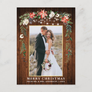 Carte Postale Fleurs d'hiver en aquarelle Bois Or Noël