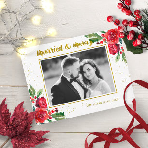 Carte Postale Fleurs d'hiver mariées et joyeuses Photo de Noël