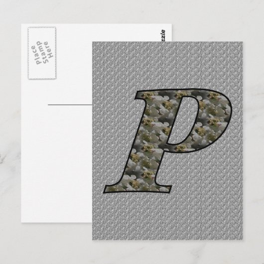 Carte Postale Fleurs d'hortensia à monogramme initial P (Devant / Derrière)