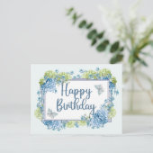 Carte Postale Fleurs d'hydrangea aquarelle bleu Joyeux Anniversa (Debout devant)