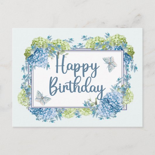 Carte Postale Fleurs d'hydrangea aquarelle bleu Joyeux Anniversa (Devant)