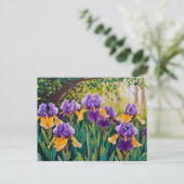 Carte Postale Fleurs d'Iris fleurissant dans le jardin d'été (Debout devant)