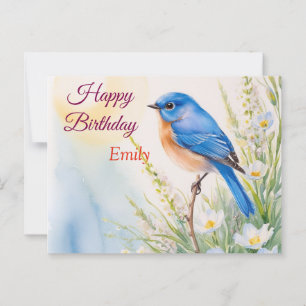 Carte Postale Fleurs d'oiseau bleu personnalisées aquarelle anni