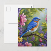 Carte Postale Fleurs d'oiseaux bleus de l'Est (Devant / Derrière)