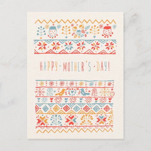 Carte Postale Fleurs d'Oiseaux mignonnes tirant à la main Joyeus (Devant)