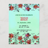 CARTE POSTALE FLEURS DOODLE ROUGES UNIQUES DE PRINTEMPS ANNIVERS (Devant)