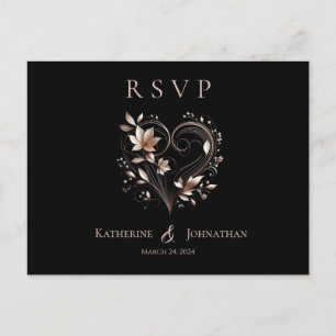 Carte Postale Fleurs d'or Roses modernes et un Mariage-RSVP-Coeu