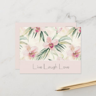 Carte Postale Fleurs d'orchidée rose blush vert Amour