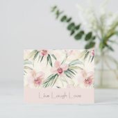 Carte Postale Fleurs d'orchidée rose blush vert Amour (Debout devant)