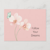 Carte Postale Fleurs d'orchidée rose papillon vert menthe (Devant)