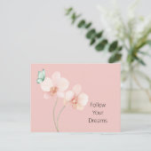 Carte Postale Fleurs d'orchidée rose papillon vert menthe (Debout devant)