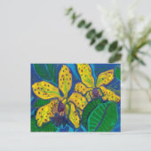 Carte Postale Fleurs d'orchidées jaunes, Peinture pastel Art Flo (Debout devant)