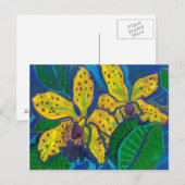 Carte Postale Fleurs d'orchidées jaunes, Peinture pastel Art Flo (Devant / Derrière)