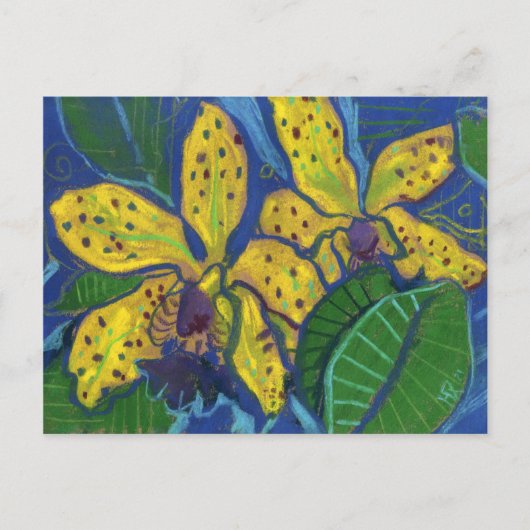 Carte Postale Fleurs d'orchidées jaunes, Peinture pastel Art Flo (Devant)