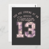 Carte Postale Fleurs du 13e anniversaire Officielles Adolescente (Devant / Derrière)