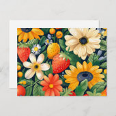 Carte Postale Fleurs du jardin d'été Motif de fraises (Devant / Derrière)