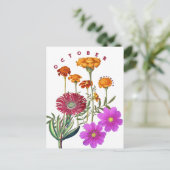 Carte Postale Fleurs du mois d'octobre Marigold & Cosmos | (Debout devant)