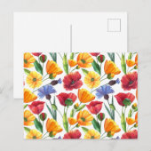 Carte Postale Fleurs élégantes de pavot rouge et jaune, Bleuets (Devant / Derrière)