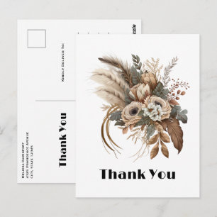 Carte Postale Fleurs Élégantes Feuillage et Plumes Merci