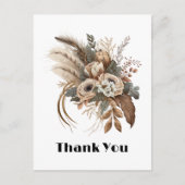 Carte Postale Fleurs Élégantes Feuillage et Plumes Merci (Devant)