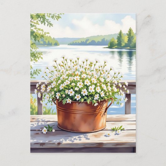 Carte Postale Fleurs en pot de cuivre sur Lakehouse Deck (Devant)
