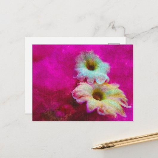 Carte Postale Fleurs en rose (Devant/Arrière en situation)