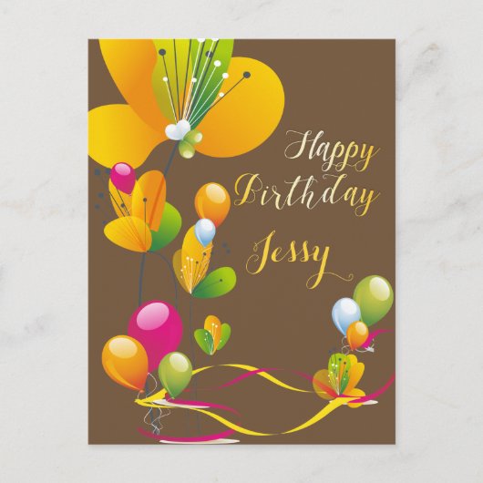 Carte Postale Fleurs et ballons colorés Anniversaire (Devant)
