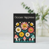 Carte Postale Fleurs et champignons rétro Smiley (Debout devant)