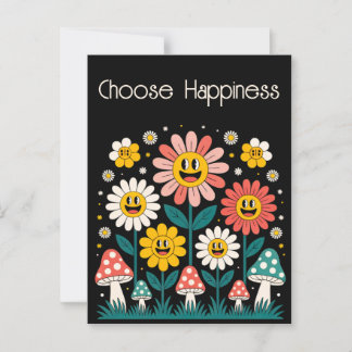 Carte Postale Fleurs et champignons rétro Smiley