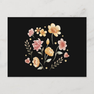 Carte Postale Fleurs et feuilles fleuries aquarelle