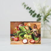 Carte Postale Fleurs et fruits du mangoustan; singe de Singapour (Debout devant)