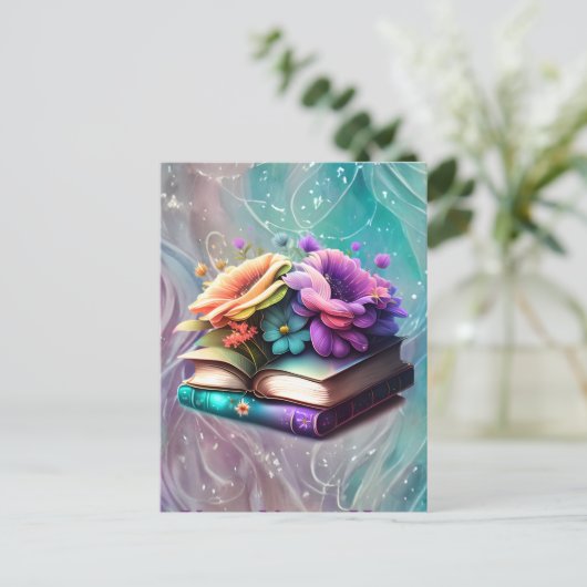 Carte Postale Fleurs et livres colorés (Debout devant)