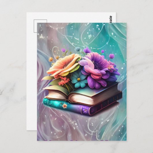 Carte Postale Fleurs et livres colorés (Devant / Derrière)
