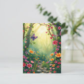 Carte Postale Fleurs et papillon dans une forêt tropicale enchan (Debout devant)