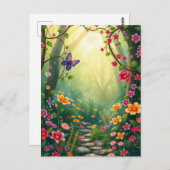 Carte Postale Fleurs et papillon dans une forêt tropicale enchan (Devant / Derrière)