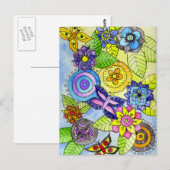 Carte Postale Fleurs et papillons (Devant / Derrière)