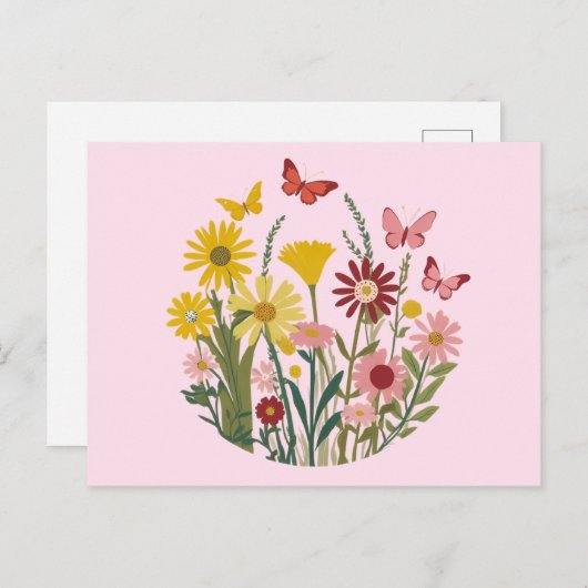 Carte Postale Fleurs et papillons (Devant / Derrière)