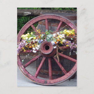 Carte Postale Fleurs et roue en Wagon